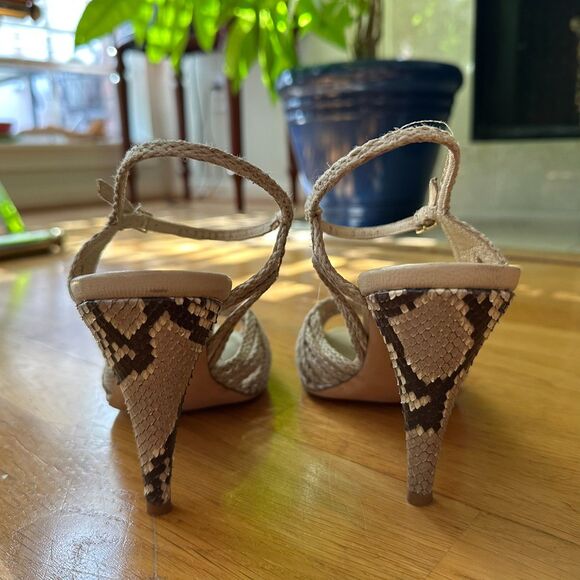 COLE HAAN COLLECTION Snakeskin Woven Raffia Cone Heel Sandals 9 Resort Boho Chic - Picture 6 of 16